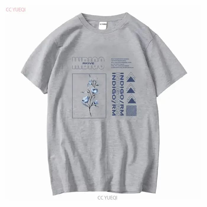 RM Indigo T-shirt manches longues ou courtes vintage Lavé Confortable Polyvalent Élégant streetwear homme vêtements de créateurs Unisexe