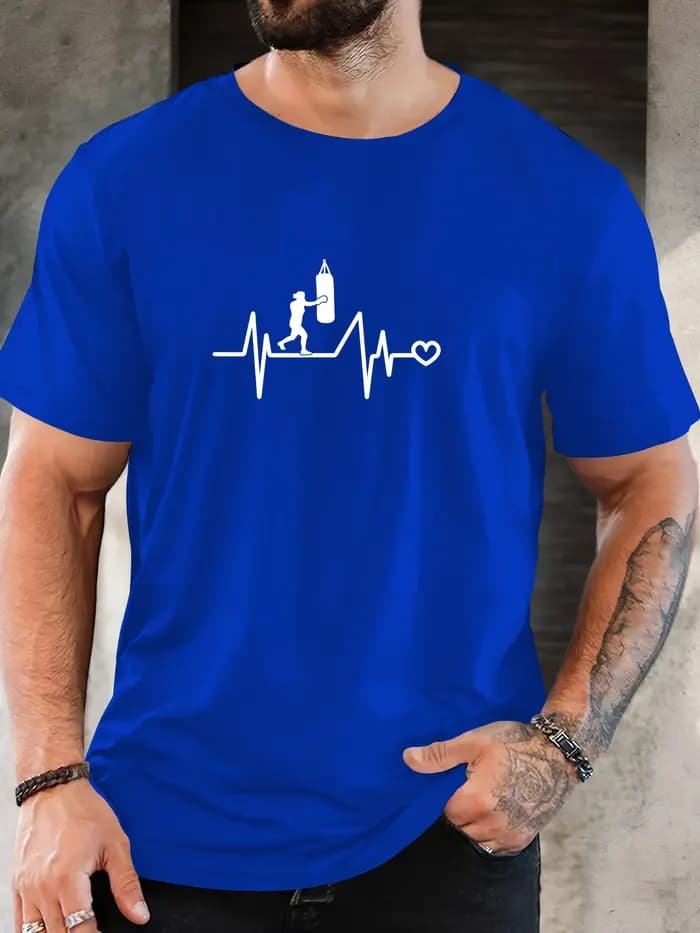T-shirt court décontracté à col rond et motif de sport de boxe pour hommes