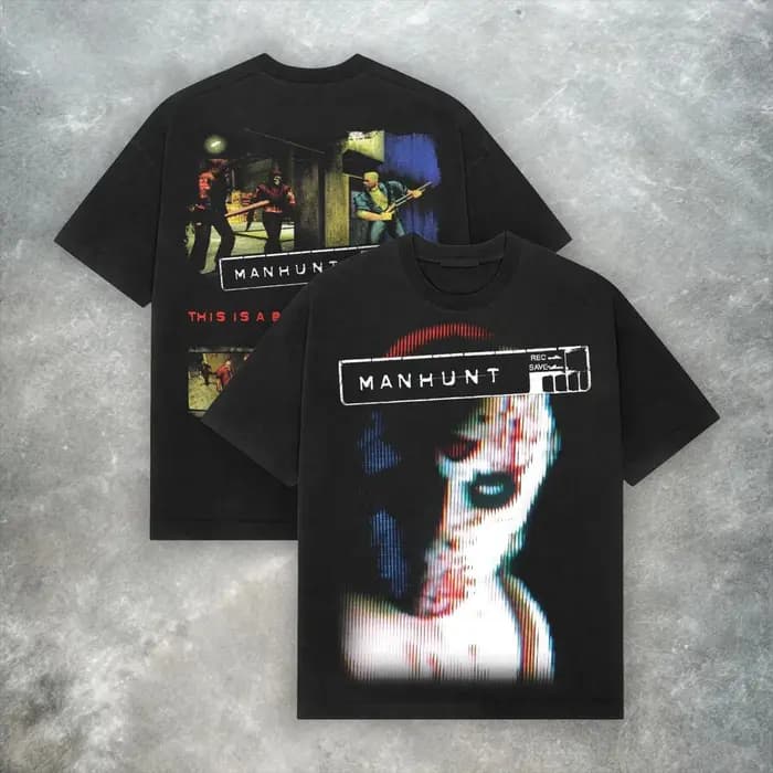 Manhunt Retro Y2K T-shirt American Street Wear pour hommes et femmes, haut ample et décontracté à co
