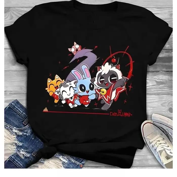 T-shirt Cult of the Lamb surdimensionné unisexe, vêtements de personnalité adaptés à toutes les sais