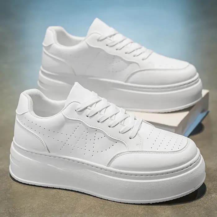 Baskets décontractées pour hommes, style designer, blanches, en cuir microfibre respirant, rehaussan