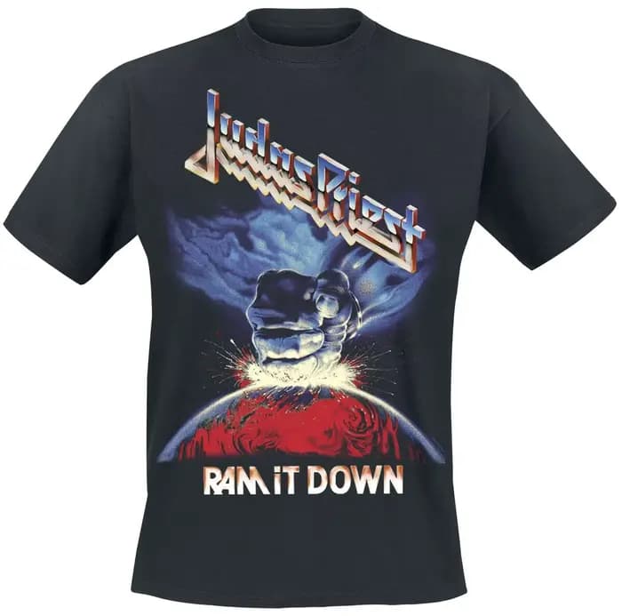 T-shirt imprimé Judas Priest Defenders of the Faith, un t-shirt décontracté adapté aux hommes et aux femmes, avec un design à col rond.