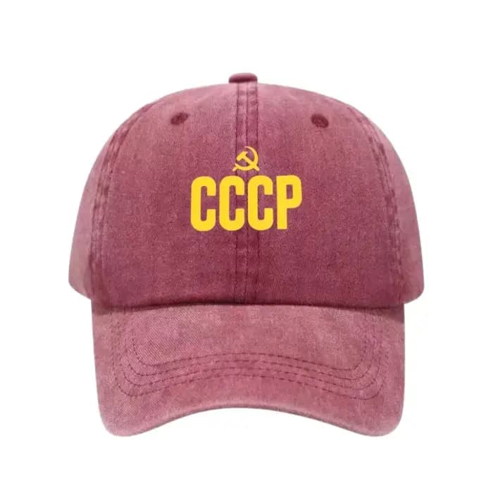 Casquette de baseball ajustable en coton lavé imprimée CCCP russe