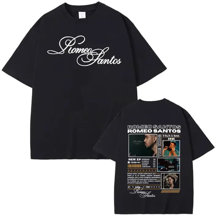 Rappeur Romeo Santos le roi Tormula Tour 2025 T-shirts graphiques hommes gothique mode Hip Hop t-shirt surdimensionné