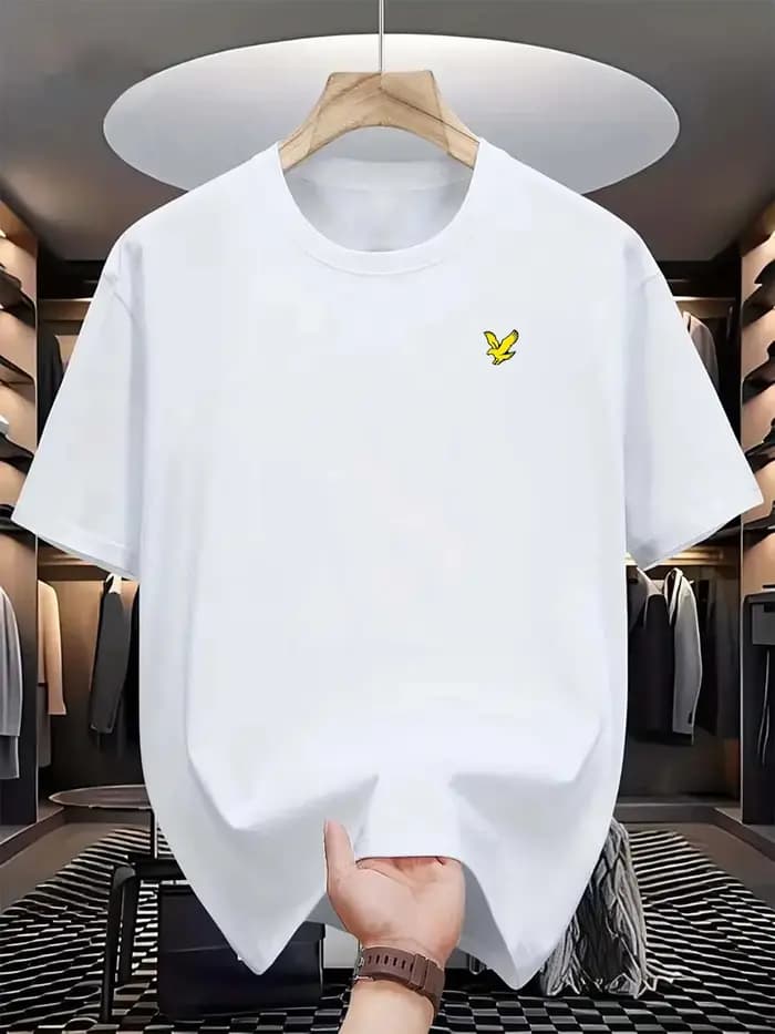Été hommes 100% coton aigle Logo imprimé hauts de sport décontracté à la mode ample surdimensionné col rond à manches courtes T-shirt