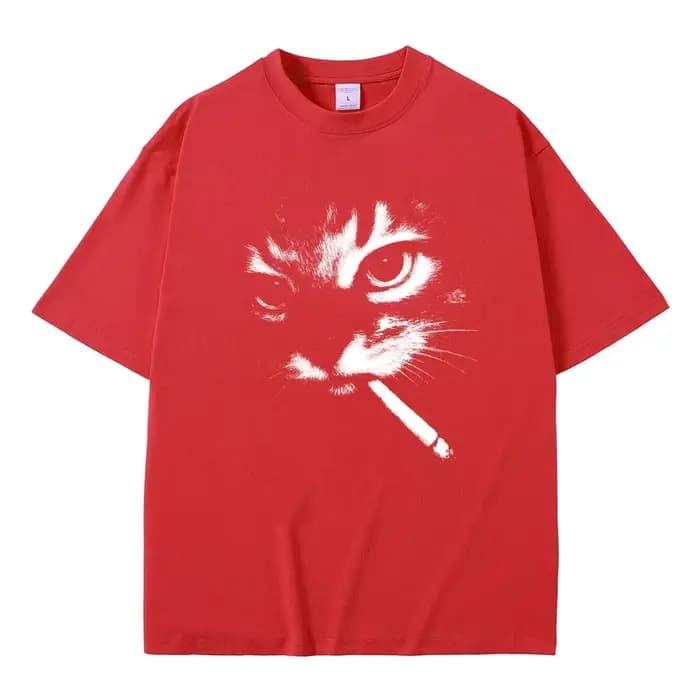 Mème drôle fumer chat visage graphique T-shirts hommes femmes décontracté coton Vintage T-shirts hom