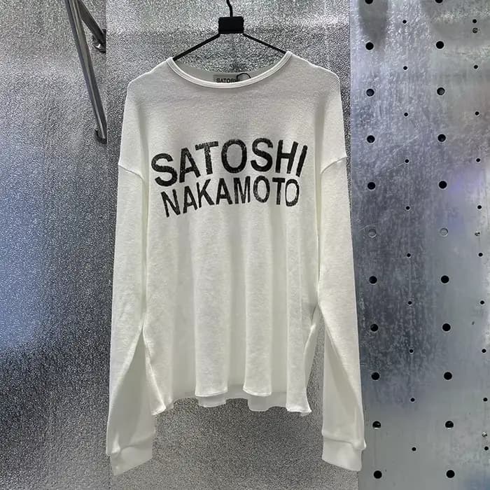 T-shirt à manches longues avec logo classique Satoshi Nakamoto pour hommes et femmes, tissu gaufré c
