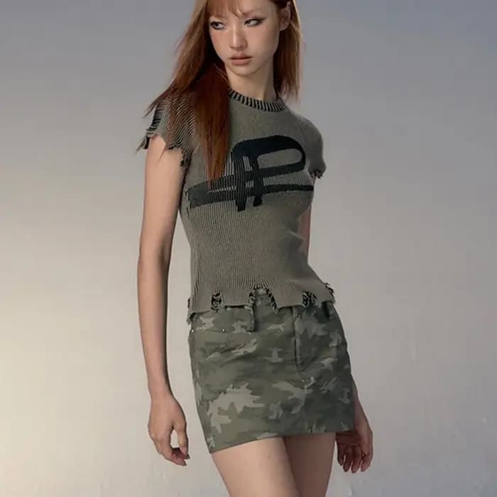 Karrcat-T-shirt Punk Broken Crop Top