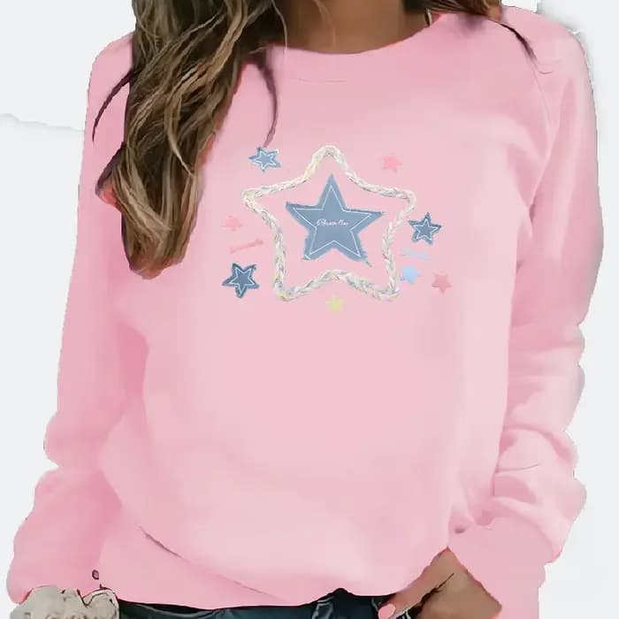 Sweat à capuche à manches longues et col rond à motif d'étoiles rétro de style américain pour femmes