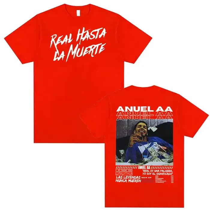 Rappeur Anuel AA Real Hasta La Muerte graphique T-shirt vêtements pour hommes 100% coton 90s Vintage