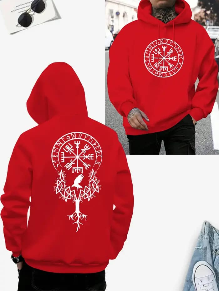 Sweat à capuche noir avec runes Viking et arbre imprimé Yggdrasil Life - Streetwear mythique nordique pour hommes/femmes
