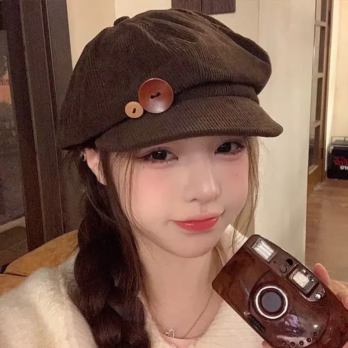 RICYGVM – casquette octogonale en velours côtelé pour femmes