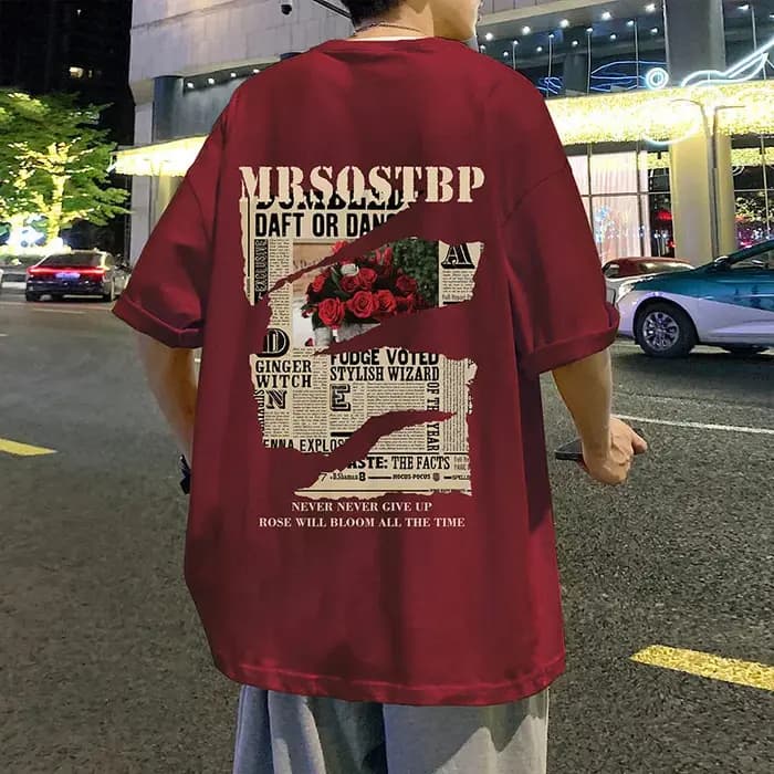 T-shirts graphiques vintage Rose été 2026 pour hommes, imprimé lettres, coupe oversize, col rond, ma