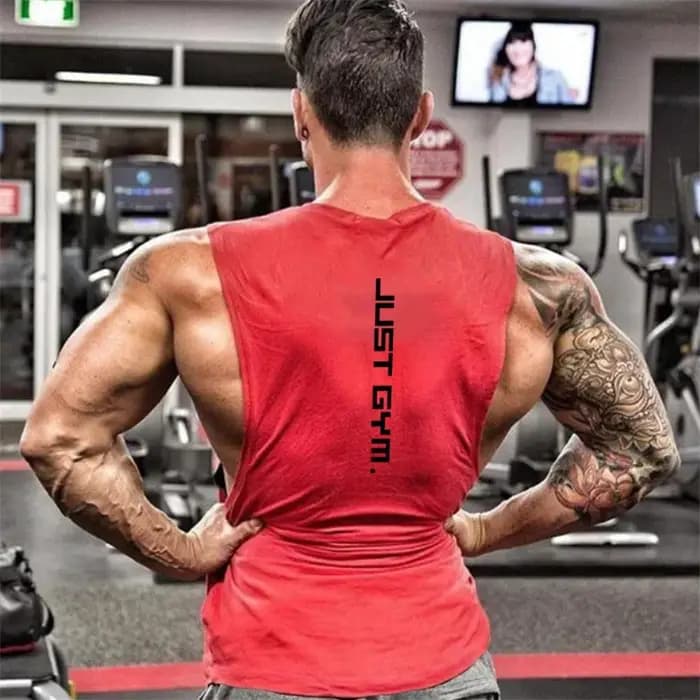 Marque juste vêtements de sport Fitness hommes côtés coupés T-shirts trous de bras tombés débardeurs de musculation entraînement gilet sans manches
