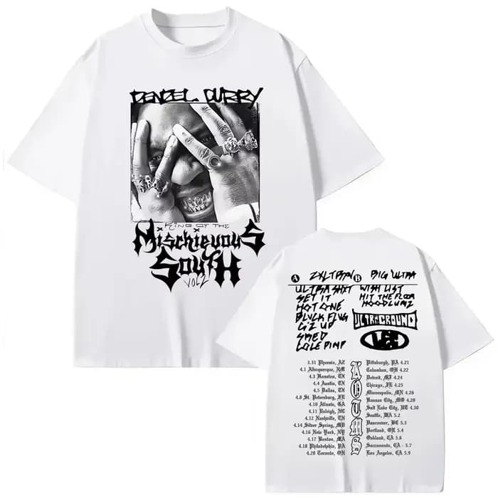 T-shirts graphiques du tournée 2025 du rappeur Denzel Curry