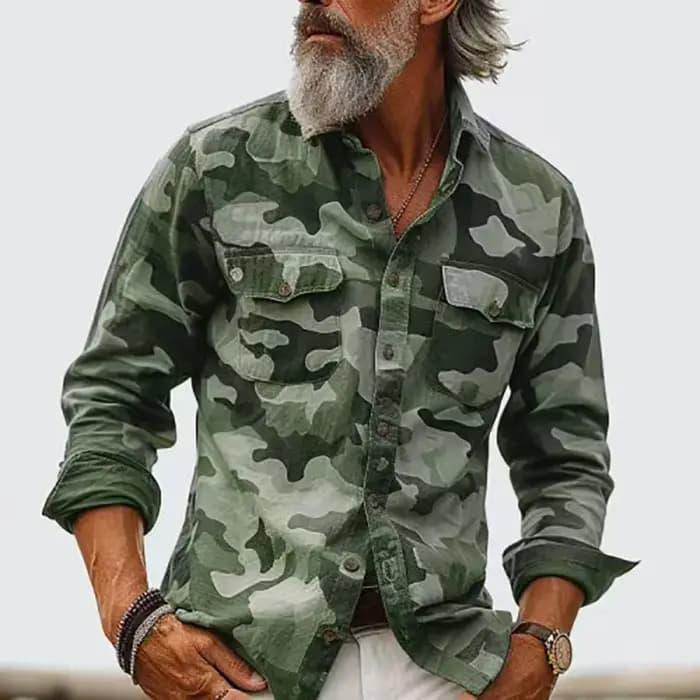 2025 printemps automne chemise pour hommes imprimé Camouflage revers haut à manches longues vêtements amples plusieurs