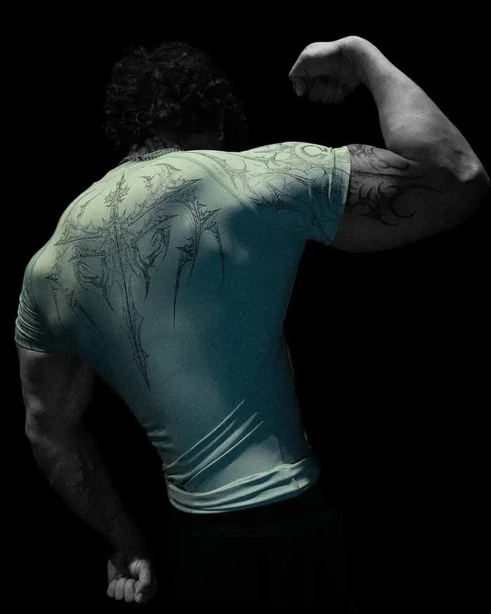 T-shirt de sport pour homme, imprimé gothique foncé, coupe musclée, haute élasticité et séchage rapi