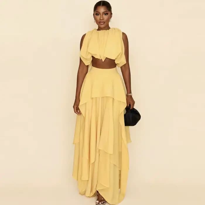Ensemble deux pièces jaune pour femme