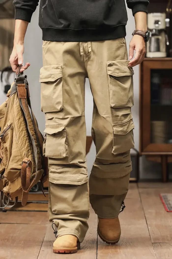 Pantalons de travail tendance pour hommes - Pantalons utilitaires légers en mélange de coton pour le