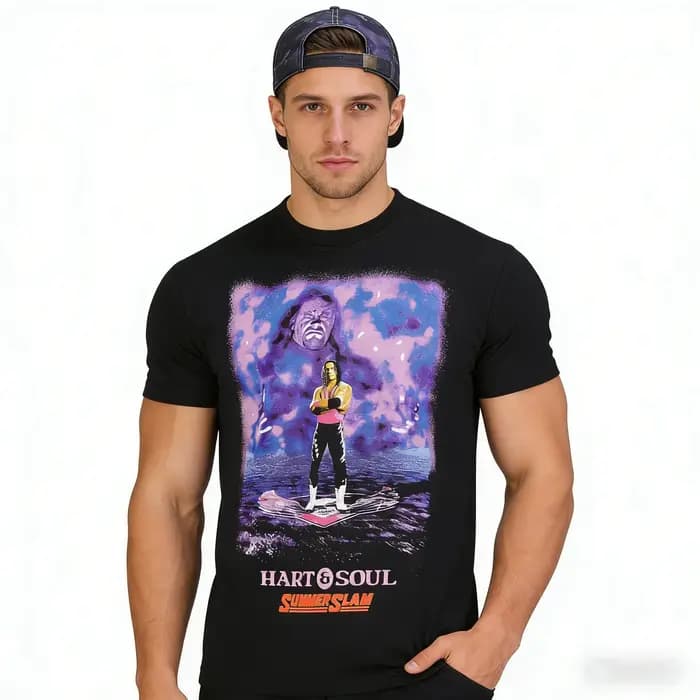 T-shirt graphique vintage noir Bret Hart Hart&Soul pour homme – Tendance mode classique