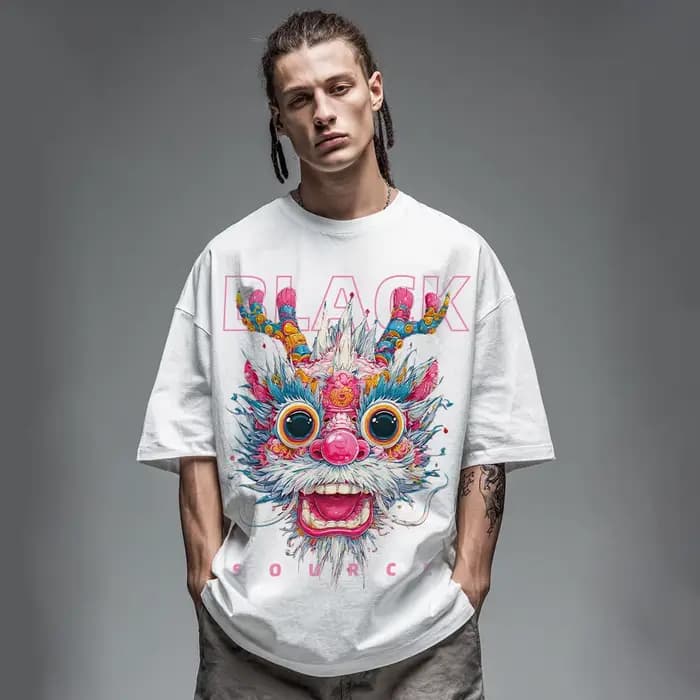 T165 T-shirt à manches courtes pour hommes, marque à la mode Lion éveil, haut ample d'été de grande