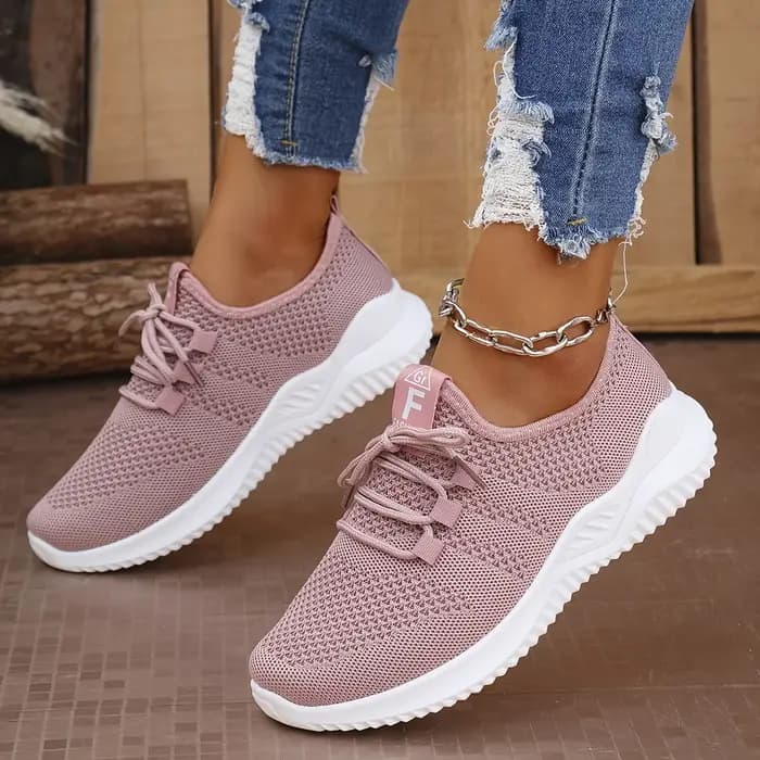 Chaussures de sport de loisirs pour femmes de couleurs unies avec tige en tricot et semelles souples