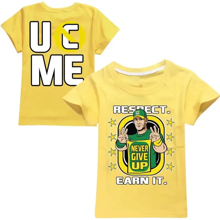 T-shirt noir pour enfants avec motif double face John Cena « Never Give Up » – Design « U Cant See Me » – Manches courtes – Pour garçons