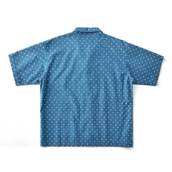 Vintage Indigo imprimé chemise hommes été nouveau bleu teint cubain revers manches courtes simple bo