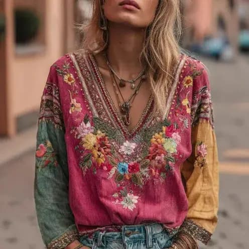 Chemise décontractée à col en V imprimée pour femmes