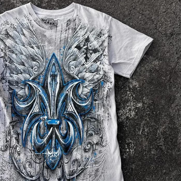 MMA Elite Y2K esthétique bleu Iris fleur impression numérique t-shirt unisexe Streetwear coton surdimensionné
