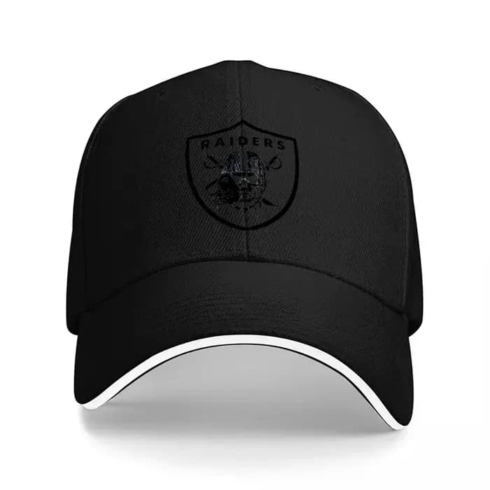 Casquette de baseball noire avec logo RAIDERS et emblème bouclier, coupe classique, sangle arrière r