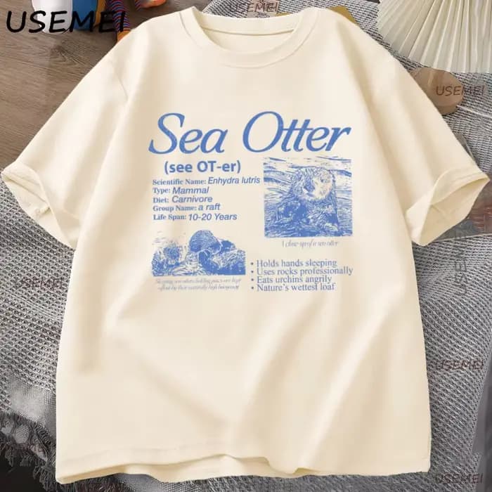Sea Otter Vintage 90s T-Shirt graphique hommes femmes rétro faits d'animaux informations