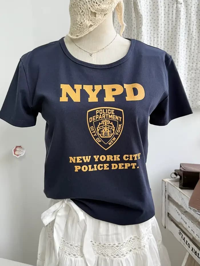 T-shirts à col rond imprimés NYPD pour femmes