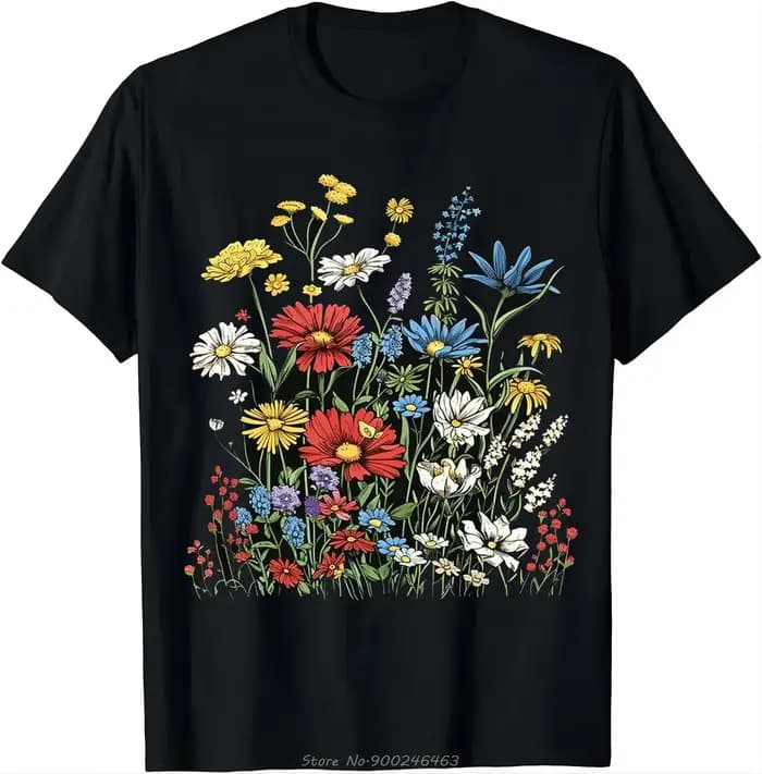 T-shirt noir à la mode avec des fleurs colorées-démarquez-vous de la foule T-shirt hommes vêtements