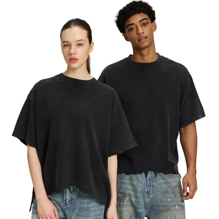T-shirt Boxy Homme en Coton Premium Épais, Effet Délavé Vintage, Texture Vieillie, Style Rétro Streetwear, Coupe Ample, Basique Décontracté Tendance