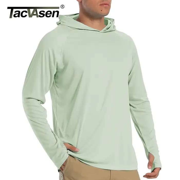 TACVASEN Protection solaire T-Shirts hommes à manches longues à capuche décontracté résistant aux UV