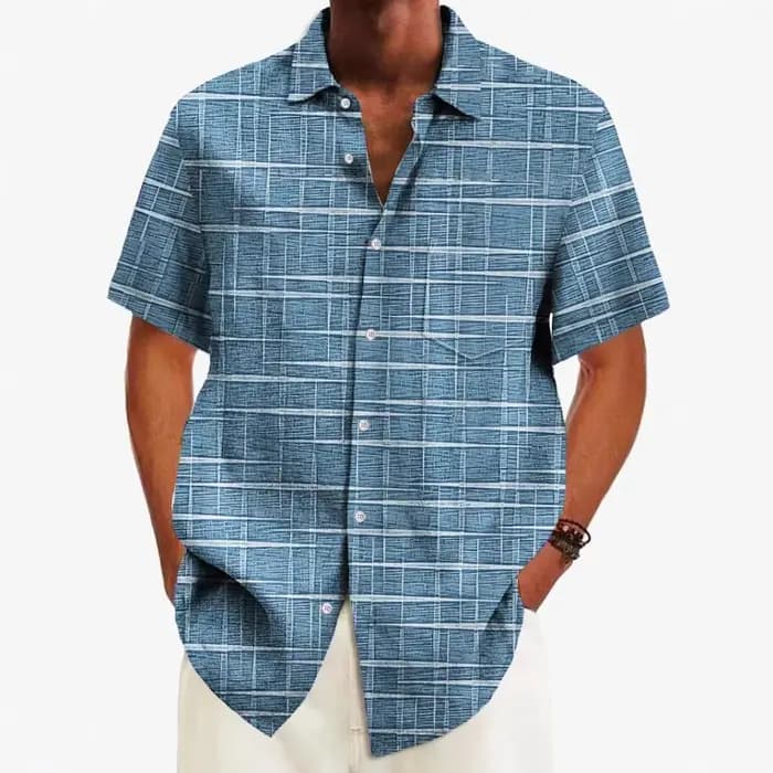 Lignes entrelacées imprimer décontracté hommes chemises de poche été chemise d'île hawaïenne Streetwear plage boutonné hauts décontractés vêtements
