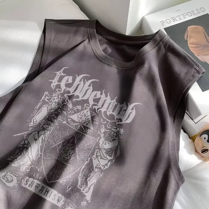 T-shirts rétro Hip-hop imprimés sans manches à col rond pour hommes et femmes