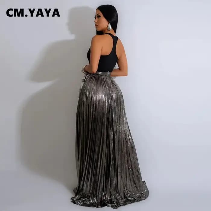 CM.YAYA-Jupe longue plissée avec fente latérale haute pour femme