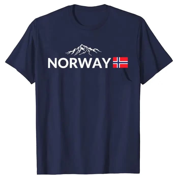 Drôle drapeau de la norvège montagne extérieur graphique T-shirts hommes femmes mode t-shirt décontracté 100% coton