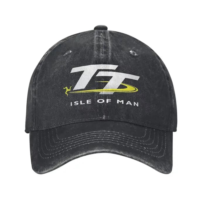 Casquette de baseball unisexe avec logo de la course de moto Isle of Man TT, en jean vieilli, style