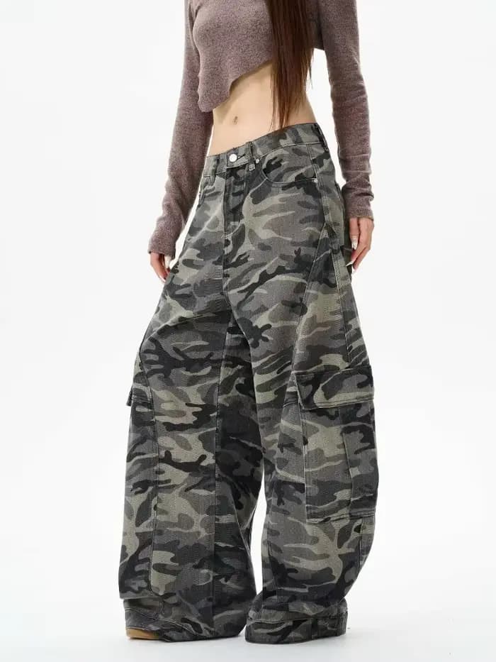 2025 Trashy Y2K Streetwear Camouflage Baggy Cargo jean pantalon pour femmes 90S Vintage vêtements large jambe
