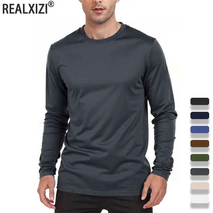 Printemps automne hommes T-shirts à manches longues décontracté hauts couleur unie haute qualité homme T-Shirt classique