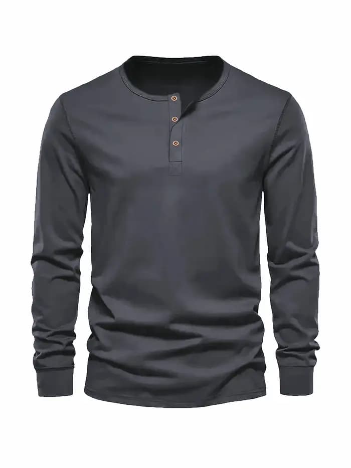 T-shirt à manches longues pour hommes, col Henley, coupe cintrée, chemise à bascule, hauts de Fitnes