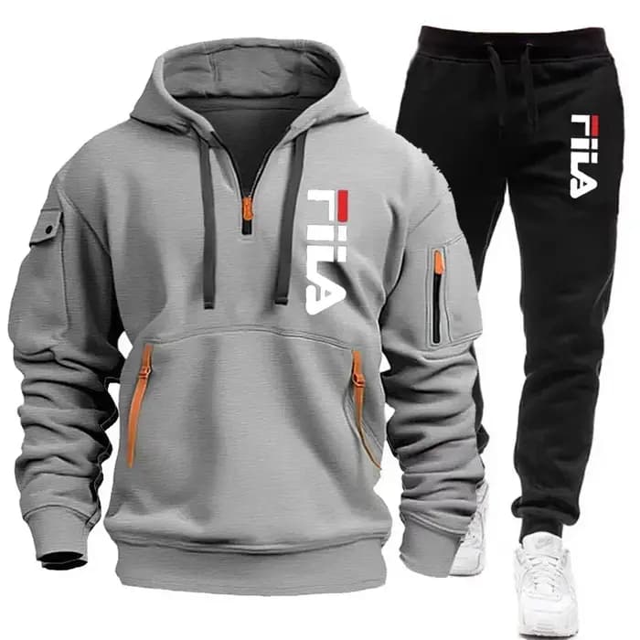 Nouvel ensemble sportif homme automne-hiver 2026 : sweat à capuche multi-poches zippé et pantalon, e