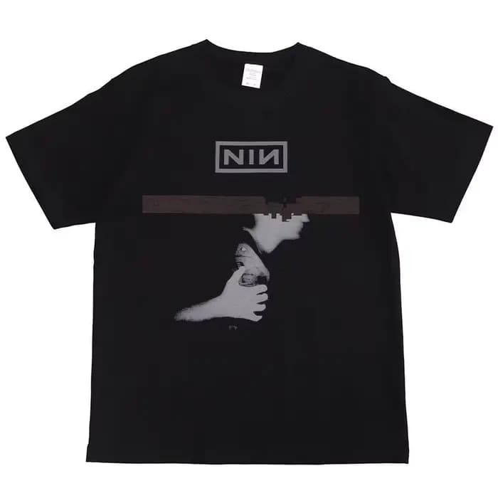 T-shirt à manches courtes rétro hip-hop américain imprimé offset Nine Inch Nails Rock Band