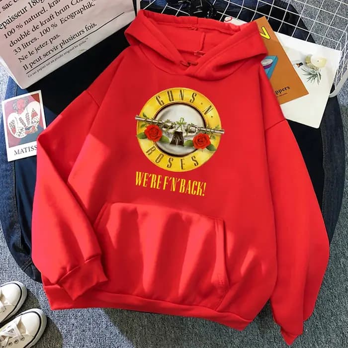Guns N' Roses We'Re Back sweat à capuche Style de rue rétro pour femmes col rond poche pull polaire