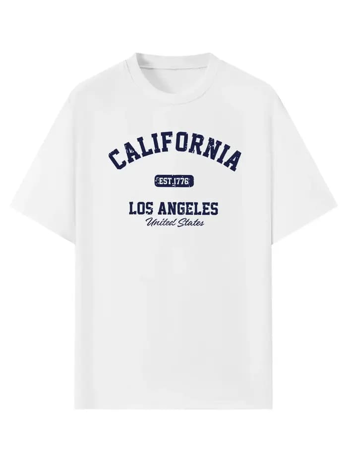T-shirt d'été surdimensionné 100 % coton pour hommes et femmes California Los Angeles Est.