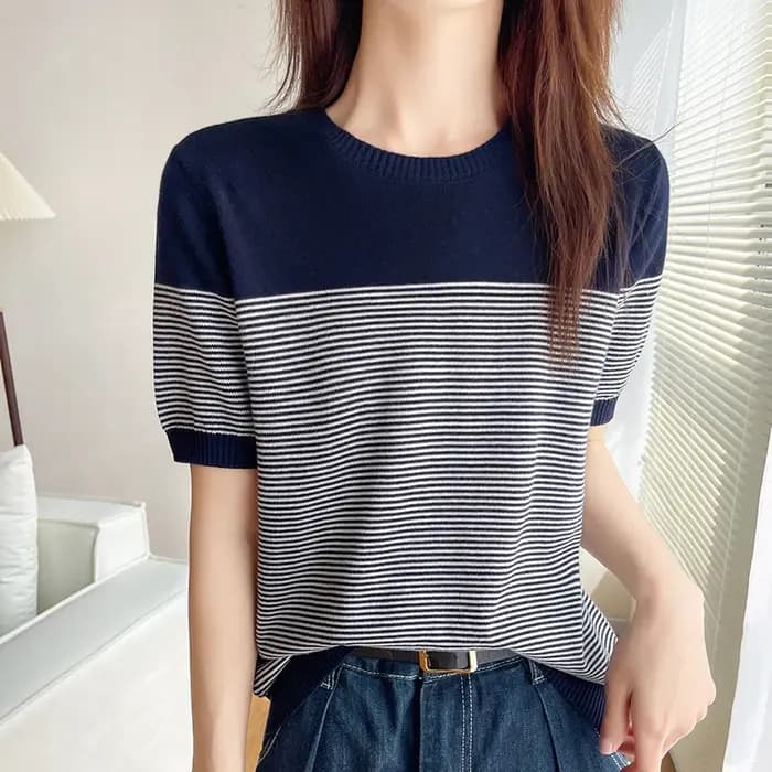 T-shirt rayé à manches courtes pour femmes