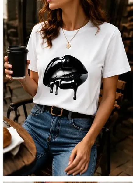 T-shirt surdimensionné pour femmes avec imprimé lèvres brillantes